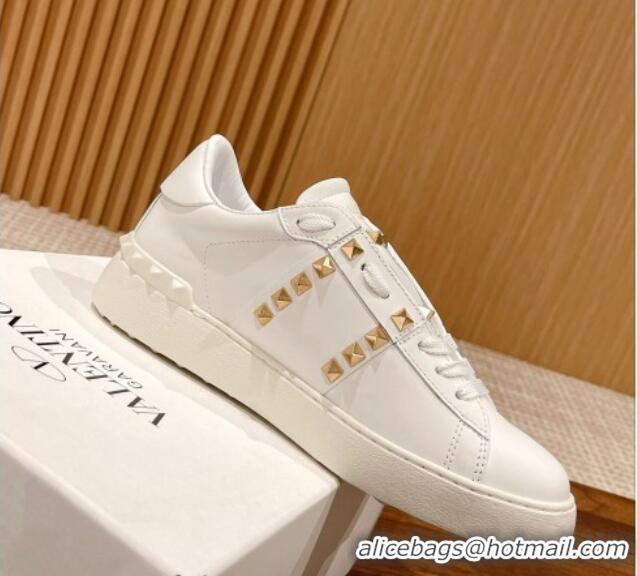 Top Grade Valentino Open Rockstud Sneakers in White Calfskin with Pink Sequins Heart 427029