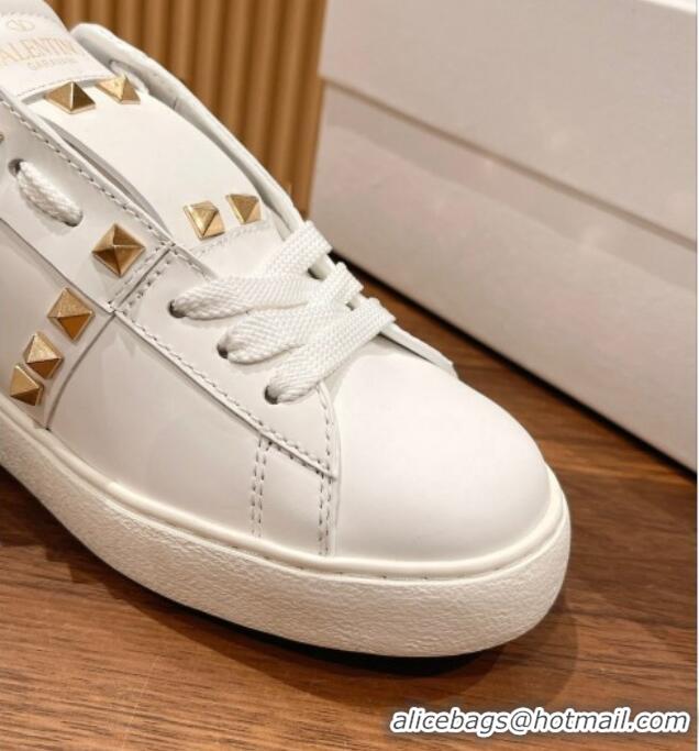 Good Looking Valentino Open Rockstud Sneakers in White Calfskin with Blue Sequins Heart 427031