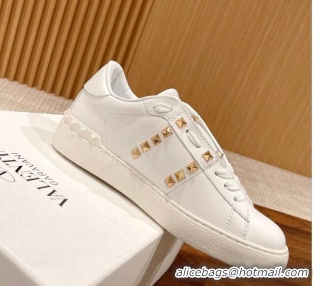 Good Looking Valentino Open Rockstud Sneakers in White Calfskin with Blue Sequins Heart 427031