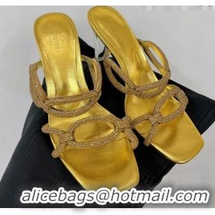 Good Product Valentino Chain 1967 Slide Sandal with Crystals 100mm Gold 353115