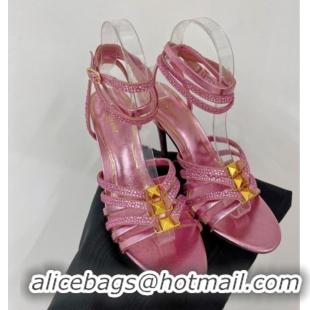 Purchase Valentino Rockstud Strappy Sandal in Metallic Leather with Crystals 100mm Pink 353107