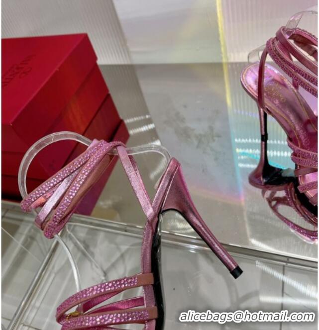 Purchase Valentino Rockstud Strappy Sandal in Metallic Leather with Crystals 100mm Pink 353107