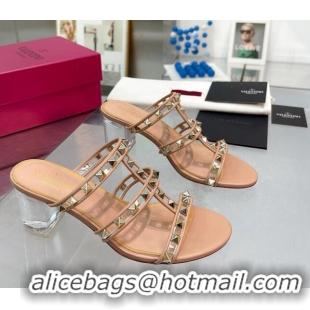 Good Looking Valentino Rockstud Slide Sandals in Polymer Material with Plexi Heel 6cm Nude 613148