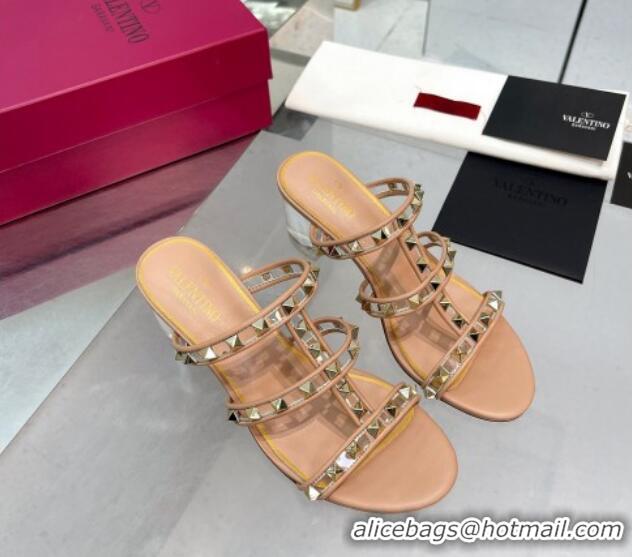 Good Looking Valentino Rockstud Slide Sandals in Polymer Material with Plexi Heel 6cm Nude 613148