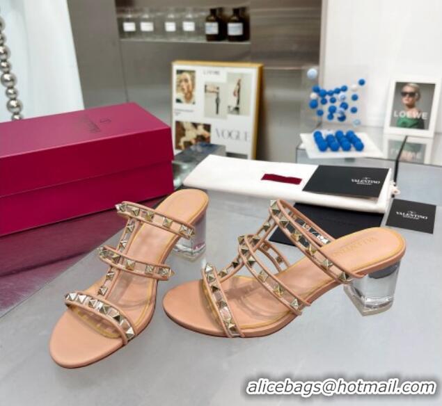 Good Looking Valentino Rockstud Slide Sandals in Polymer Material with Plexi Heel 6cm Nude 613148