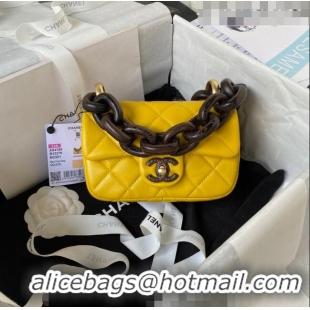 Famous Brand Chanel Lambskin Mini Flap Bag AS4165 Yellow 2023