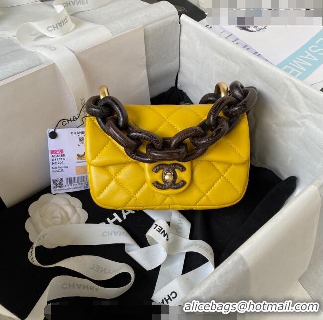 Famous Brand Chanel Lambskin Mini Flap Bag AS4165 Yellow 2023