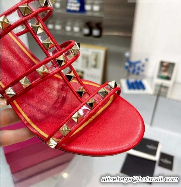 Low Price Valentino Rockstud Slide Sandals in Polymer Material with Plexi Heel 6cm Red 613149