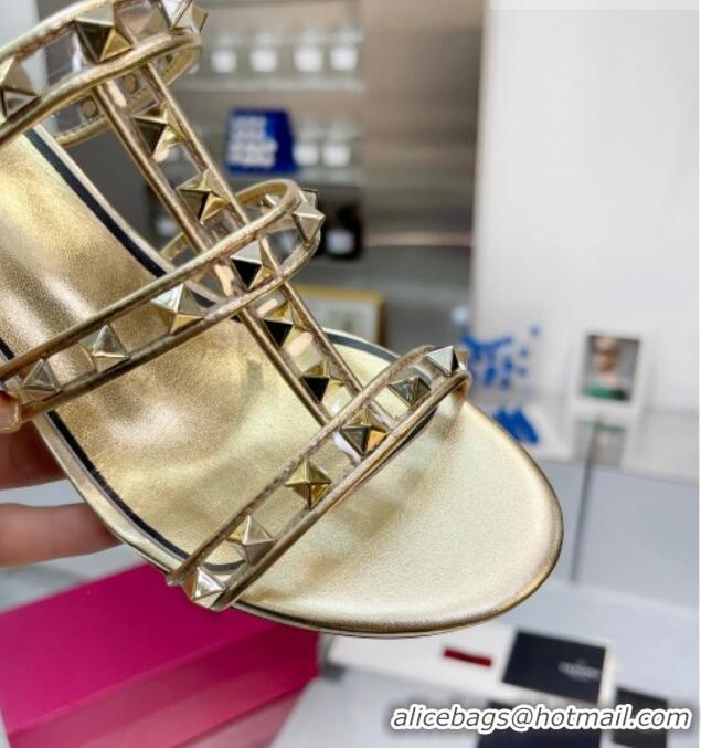 Top Design Valentino Rockstud Slide Sandals in Polymer Material with Plexi Heel 6cm Gold 613150