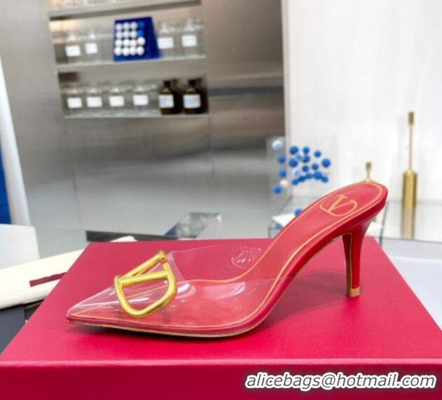 Purchase Valentino VLogo Signature Heel Mules in Transparent Polymer Red 613151