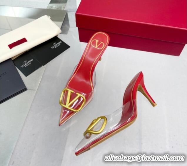 Purchase Valentino VLogo Signature Heel Mules in Transparent Polymer Red 613151