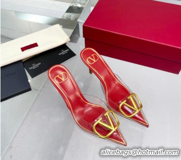 Purchase Valentino VLogo Signature Heel Mules in Transparent Polymer Red 613151