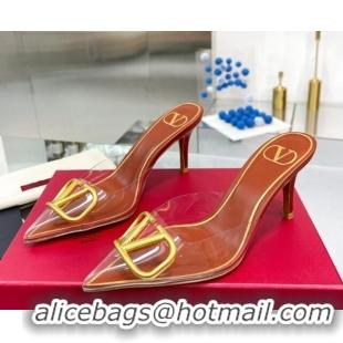 Best Price Valentino VLogo Signature Heel Mules in Transparent Polymer Brown 613153