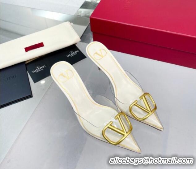 Good Quality Valentino VLogo Signature Heel Mules in Transparent Polymer White 613154