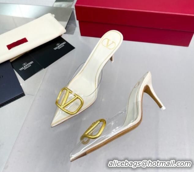 Good Quality Valentino VLogo Signature Heel Mules in Transparent Polymer White 613154