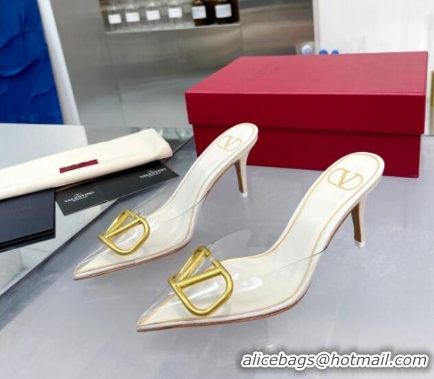 Good Quality Valentino VLogo Signature Heel Mules in Transparent Polymer White 613154