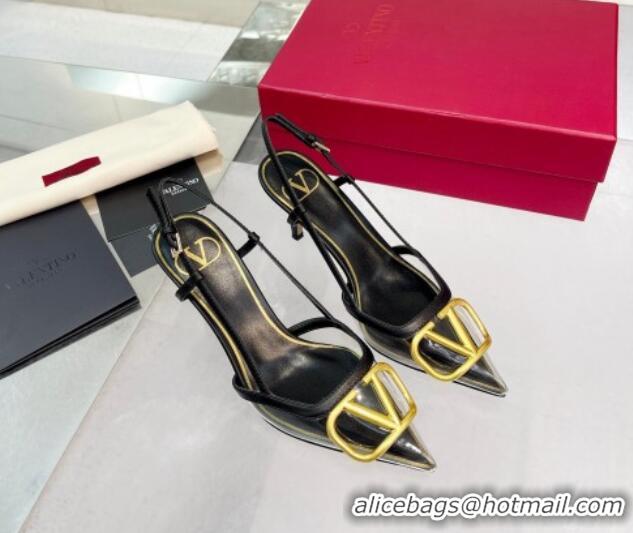 Classic Hot Valentino VLogo Signature Heel Sandals in Transparent Polymer 4.5/8cm Black 613156