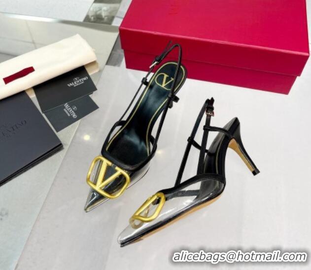 Classic Hot Valentino VLogo Signature Heel Sandals in Transparent Polymer 4.5/8cm Black 613156