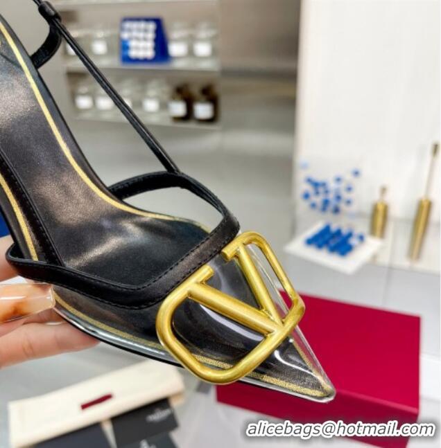 Classic Hot Valentino VLogo Signature Heel Sandals in Transparent Polymer 4.5/8cm Black 613156