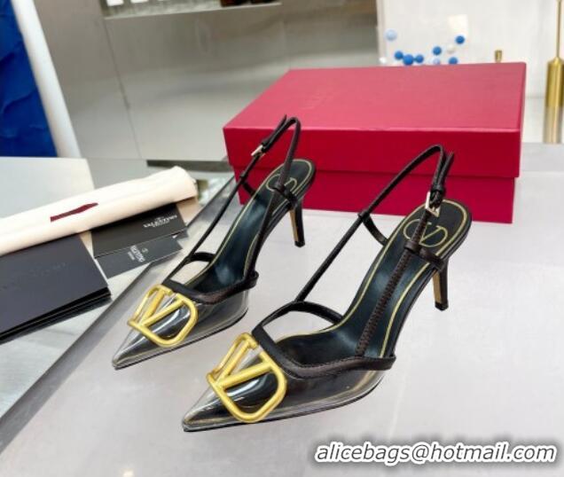 Classic Hot Valentino VLogo Signature Heel Sandals in Transparent Polymer 4.5/8cm Black 613156