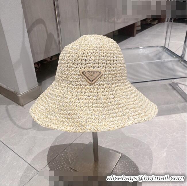 Inexpensive Prada Crochet Straw Bucket Hat 0705 Beige 2023