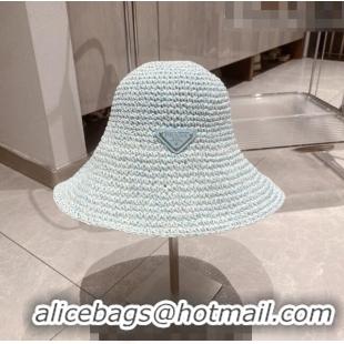 Trendy Design Prada Crochet Straw Bucket Hat 0705 Blue 2023