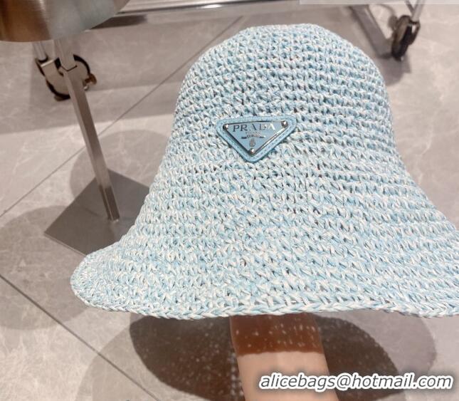 Trendy Design Prada Crochet Straw Bucket Hat 0705 Blue 2023