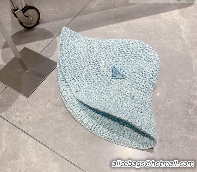 Trendy Design Prada Crochet Straw Bucket Hat 0705 Blue 2023