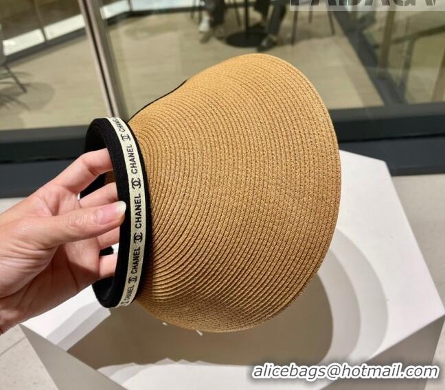 Top Design Chanel Camellia Straw Visor Hat 0705 Khaki 2023