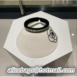 Top Quality Chanel Camellia Straw Visor Hat 0705 White 2023