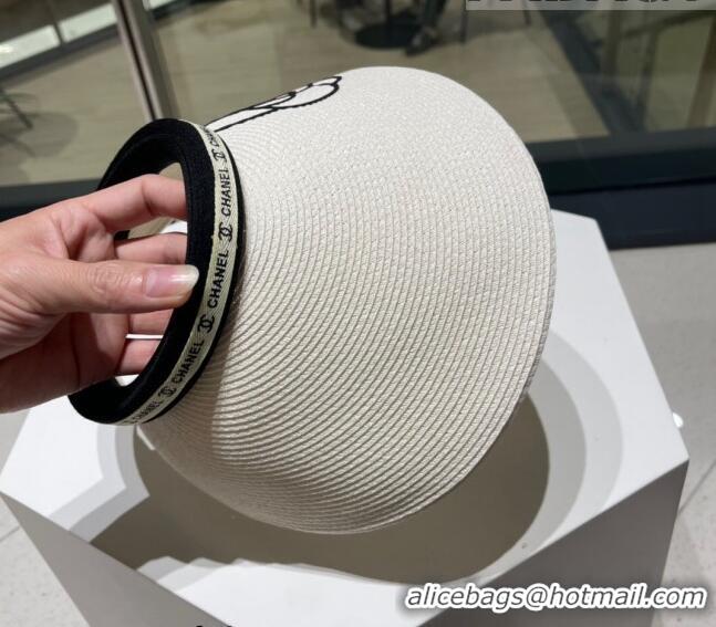 Top Quality Chanel Camellia Straw Visor Hat 0705 White 2023