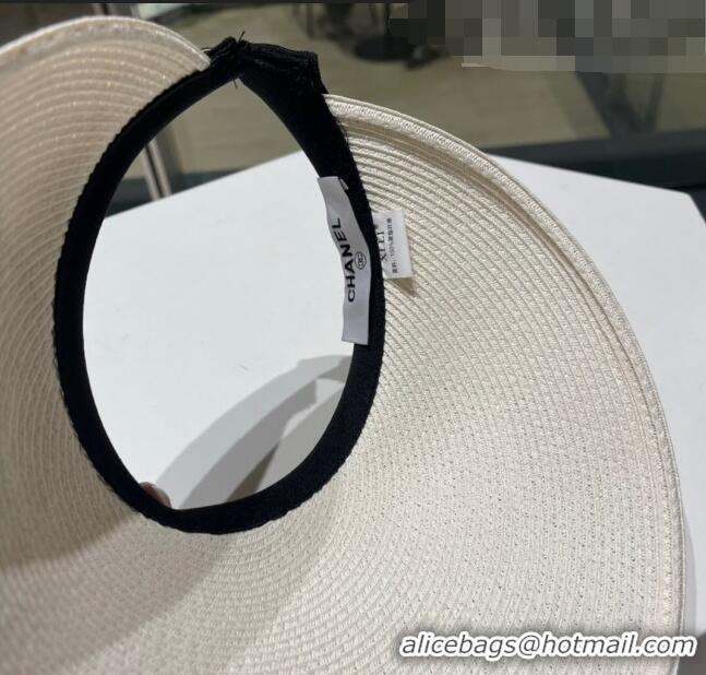 Top Quality Chanel Camellia Straw Visor Hat 0705 White 2023