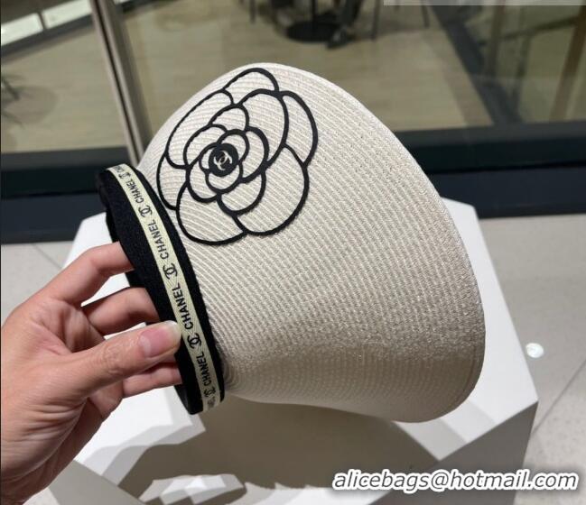 Top Quality Chanel Camellia Straw Visor Hat 0705 White 2023