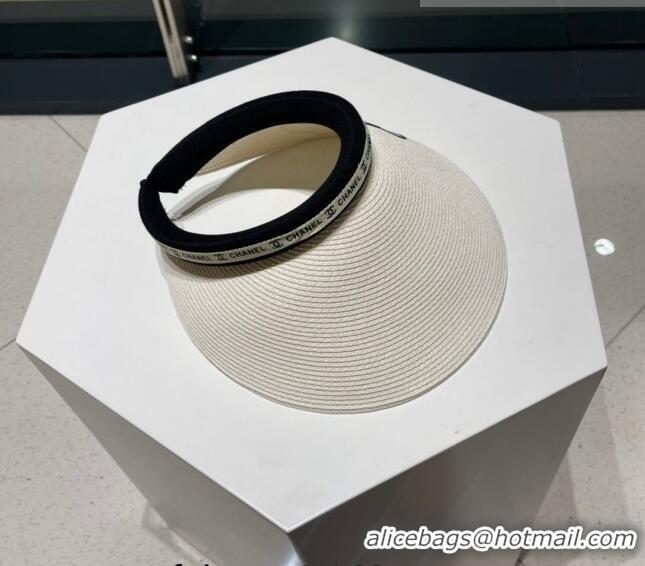 Top Quality Chanel Camellia Straw Visor Hat 0705 White 2023