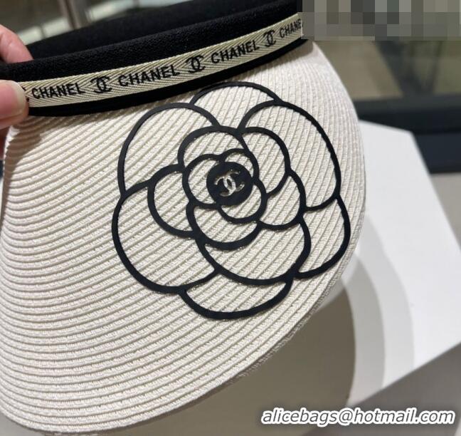 Top Quality Chanel Camellia Straw Visor Hat 0705 White 2023