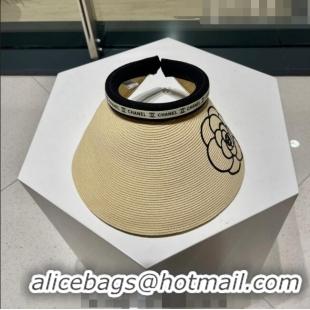 Inexpensive Chanel Camellia Straw Visor Hat 0705 Beige 2023