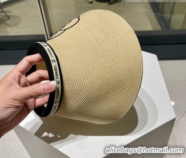 Inexpensive Chanel Camellia Straw Visor Hat 0705 Beige 2023