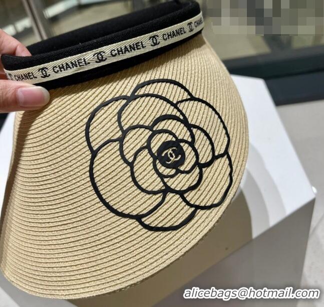 Inexpensive Chanel Camellia Straw Visor Hat 0705 Beige 2023