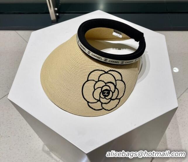 Inexpensive Chanel Camellia Straw Visor Hat 0705 Beige 2023