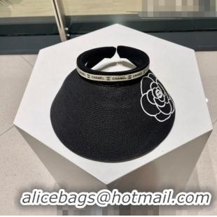 Popular Style Chanel Camellia Straw Visor Hat 0705 Black 2023