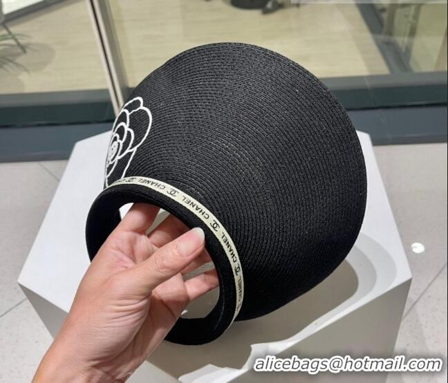 Popular Style Chanel Camellia Straw Visor Hat 0705 Black 2023