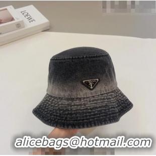 Buy Fashionable Prada Washed Denim Bucket Hat 0706 Black 2023