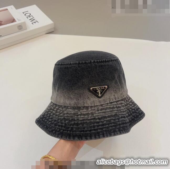 Buy Fashionable Prada Washed Denim Bucket Hat 0706 Black 2023