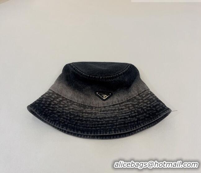 Buy Fashionable Prada Washed Denim Bucket Hat 0706 Black 2023