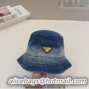 New Fashion Prada Washed Denim Bucket Hat 0706 Dark Blue 2023