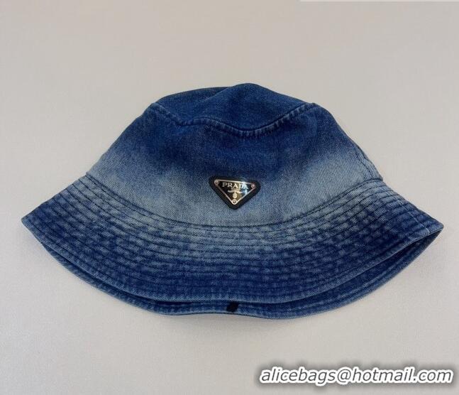 New Fashion Prada Washed Denim Bucket Hat 0706 Dark Blue 2023