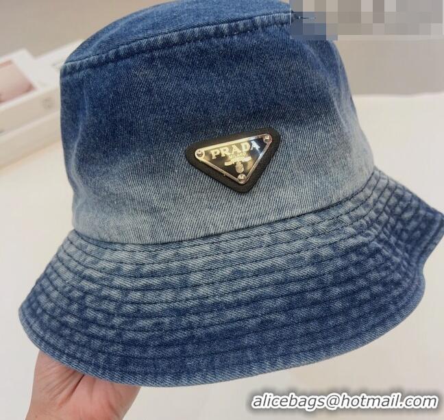 New Fashion Prada Washed Denim Bucket Hat 0706 Dark Blue 2023