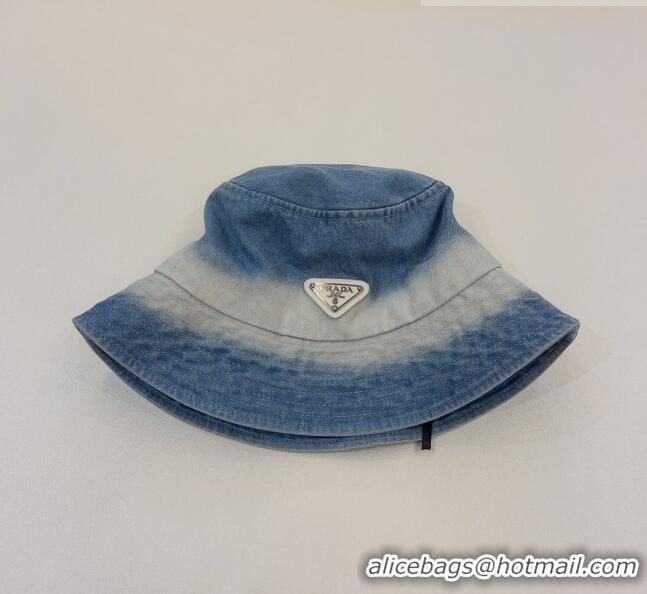 Good Looking Prada Washed Denim Bucket Hat 0706 Light Blue 2023