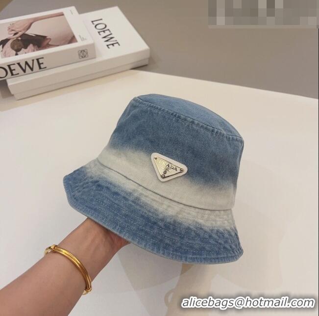 Good Looking Prada Washed Denim Bucket Hat 0706 Light Blue 2023