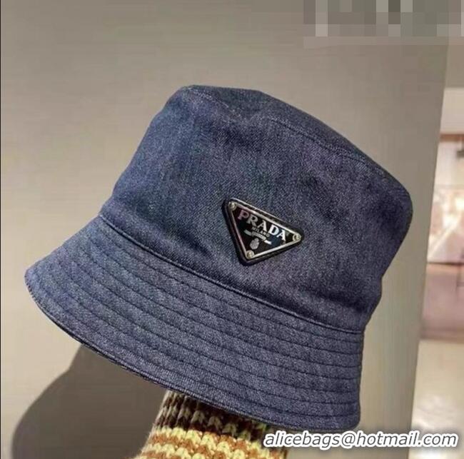 Luxury Cheap Prada Denim Bucket Hat 0807 Blue 2023